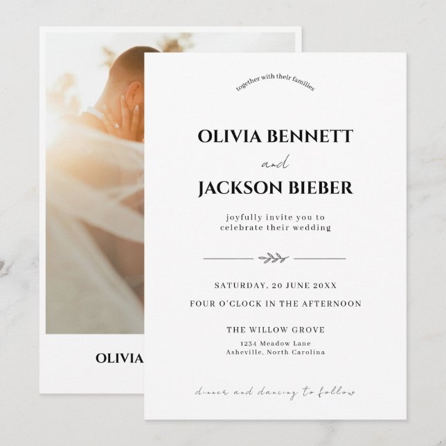 Minimalistisk bröllop med elegant modern typografi inbjudningar (Fram/baksida)