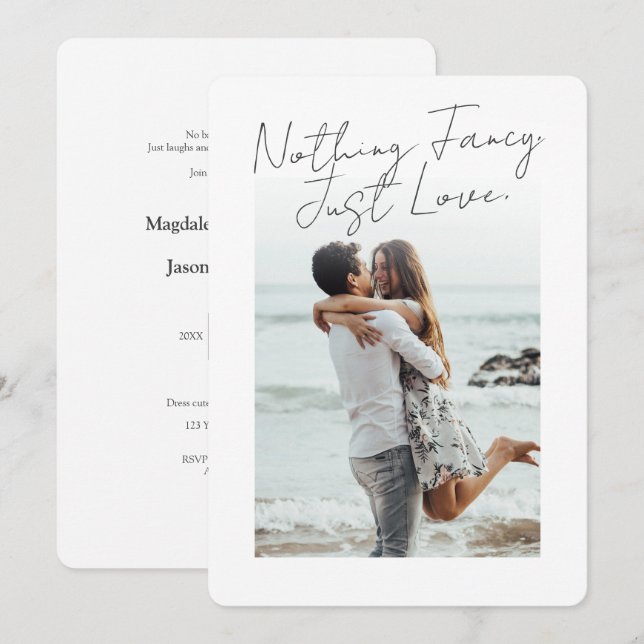 Minimalistisk bröllop med foto | Inget fancy Inbjudningar (Fram/baksida)