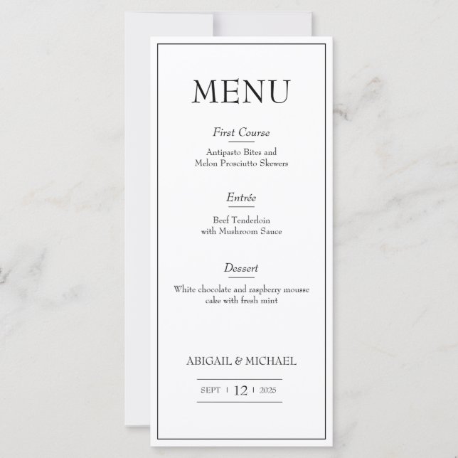 Minimalistisk Bröllop Menu (Framsida)