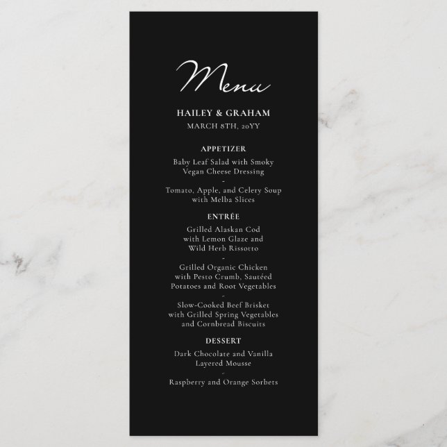 Minimalistisk Bröllop-meny för klassiskt skript Meny (Framsida)