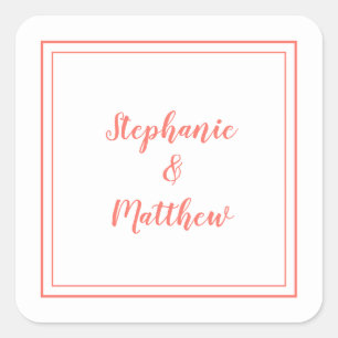 Minimalistisk bröllop modernt tack korall fyrkantigt klistermärke