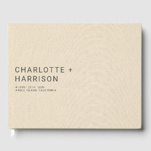 Minimalistisk Bröllop Monogram Cream Faux Linen Gästböcker