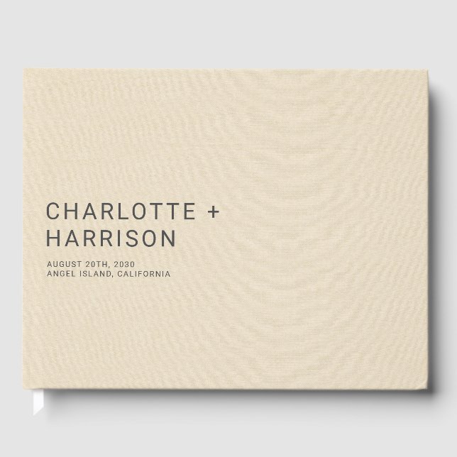 Minimalistisk Bröllop Monogram Cream Faux Linen Gästböcker (Framsida)