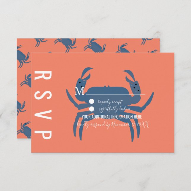 Minimalistisk Bröllop OSA av Crab Typography Inbjudningar (Fram/baksida)