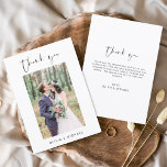 Minimalistisk Bröllop-Tack-foto Tack Kort<br><div class="desc">Tack,  Romantic Bröllop.. Kort som har ett foto på framsidan och baksidan. Tack-korten innehåller en modern handskriven kursiv skripttypografi som är elegant,  enkel och modern till använda efter att du minimalistiskt enkelt bröllopsdag firande.</div>