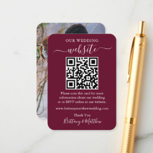 Minimalistisk Bröllop-webbplats, foto QR Burgundy Tilläggskort