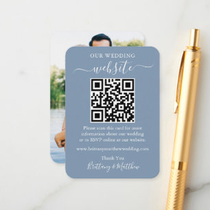 Minimalistisk Bröllop-webbplats, foto QR Dusty Blu Tilläggskort
