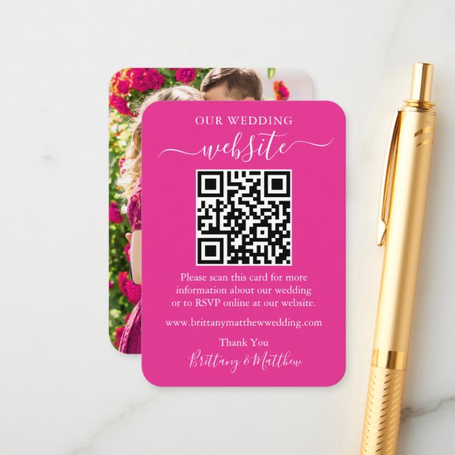Minimalistisk Bröllop-webbplats, foto QR Shock ros Tilläggskort (Fram/Back In Situ)
