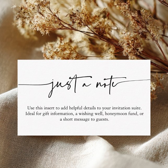 Minimalistisk brölloppsdetalj med handskrift - Bar Tilläggskort (Minimalist Script Wedding Details Just a Note Enclosure Card)