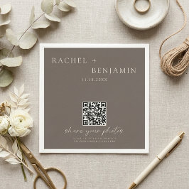 Minimalistisk bröllops-QR Dela foton Beige Pappersservett