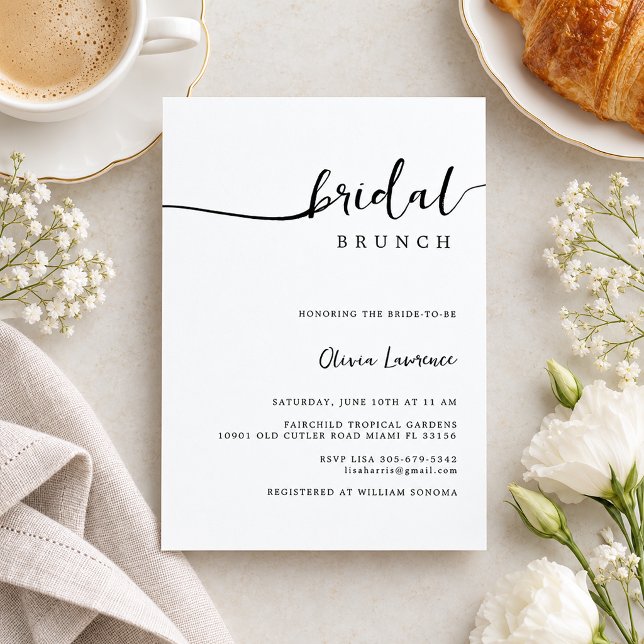Minimalistisk bröllopsbrunch med skrivstil inbjudningar (minimalist bridal shower invitation)
