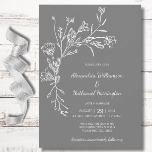Minimalistisk bröllopsbukett med vilda blommor inbjudningar