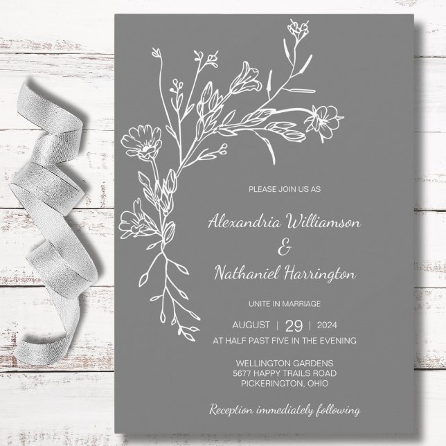 Minimalistisk bröllopsbukett med vilda blommor inbjudningar (Skapare uppladdad)