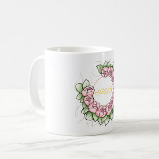 Minimalistisk bröllopsdagsmugg med peonikrans - Pe Kaffemugg