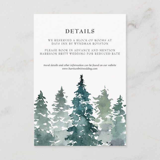Minimalistisk Bröllopsdetaljkort | Akvarelltallar (Framsida)