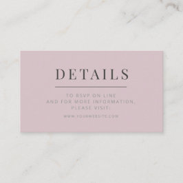 Minimalistisk bröllopsdetaljkort Dusky Rose Tilläggskort