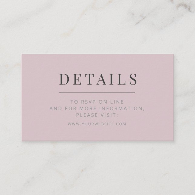 Minimalistisk bröllopsdetaljkort Dusky Rose Tilläggskort (Framsida)