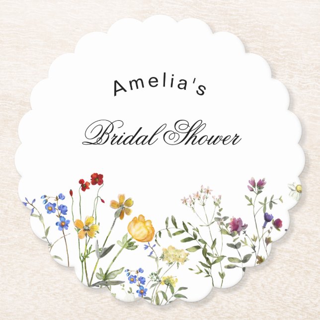 Minimalistisk Bröllopsdusch med Vilda Blommor Underlägg Papper (Framsida)