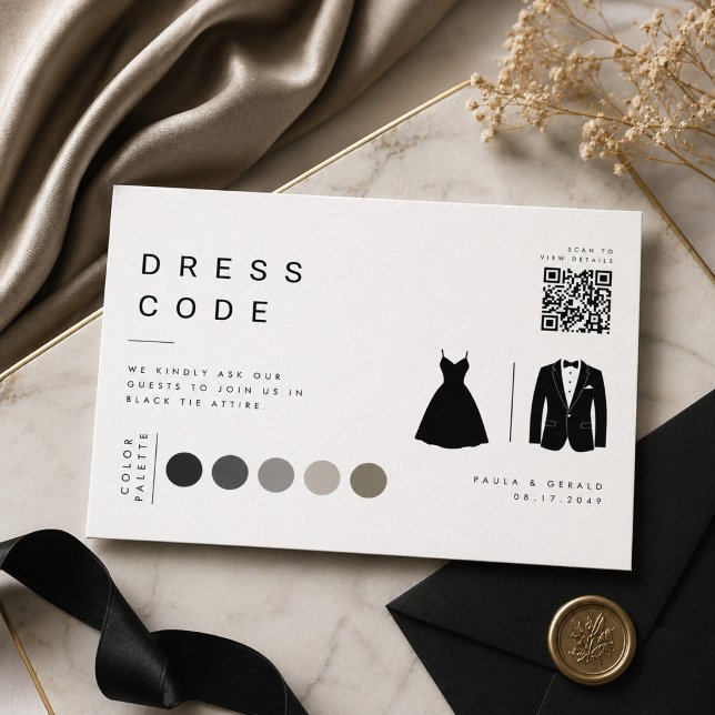 Minimalistisk bröllopsfärgpalett Klänningskod QR Tilläggskort (Skapare uppladdad)