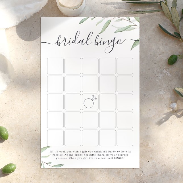 Minimalistisk bröllopsfest bingo-spel med grönska (Minimal greenery bridal shower bingo game)