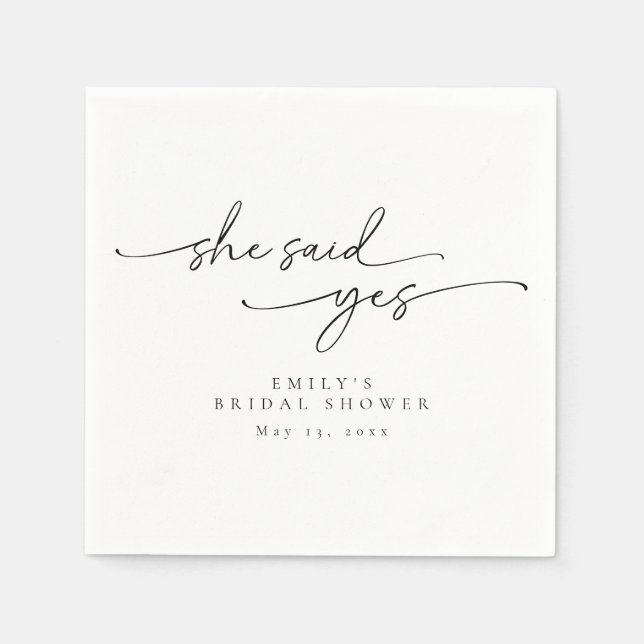 Minimalistisk bröllopsfest Hon sa ja Servetter (Framsidan)