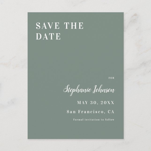 Minimalistisk bröllopsfest i Sagegrönt och Vitt Meddelande Vykort (Framsida)