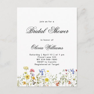 Minimalistisk Bröllopsfest med Vilda Blommor Meddelande Vykort