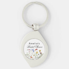 Minimalistisk Bröllopsfest med Vildblommor Swirl Silverfärgad Nyckelring