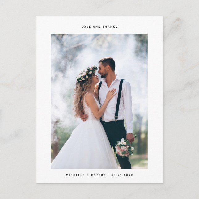 Minimalistisk bröllopsfoto med kärlek och tack vykort (Framsida)
