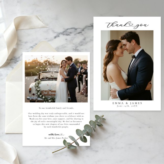 Minimalistisk Bröllopsfototackkort Tack Kort (Wedding Thank You Card)