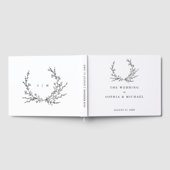 Minimalistisk bröllopsgästbok med blomlinjekonst gästböcker (Full)