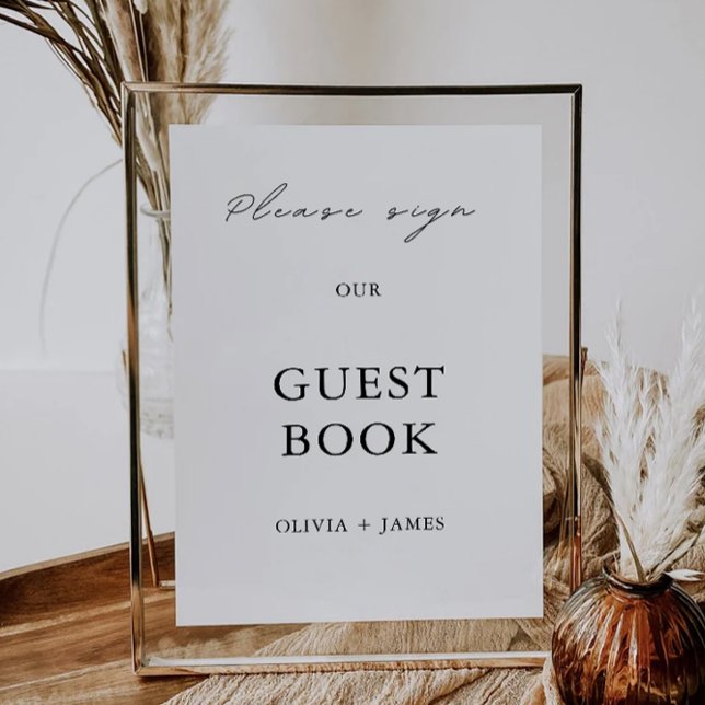 Minimalistisk bröllopsgästbokssköldmall inbjudningar (Minimalist Wedding Guest Book Sign Template)
