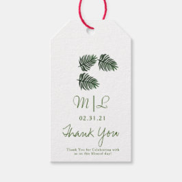Minimalistisk bröllopshand vattenfärg palm grönska presentetikett