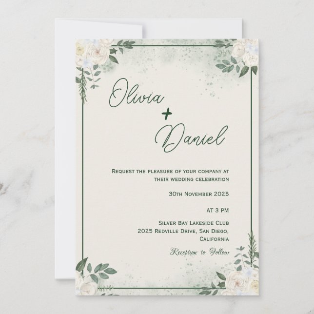 Minimalistisk bröllopsinbjudan för enkel Grönt Inbjudningar (Framsida)