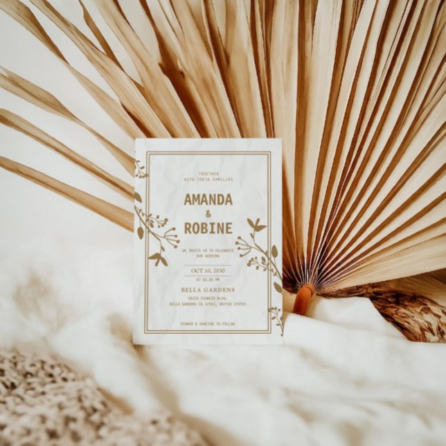 Minimalistisk bröllopsinbjudan Guld Löv Inbjudningar (Skapare uppladdad)