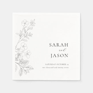 Minimalistisk bröllopsinbjudan med blommotiv pappersservett