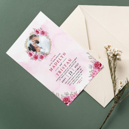 Minimalistisk bröllopsinbjudan med rosa guld inbjudningar