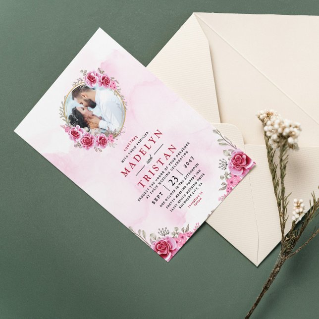Minimalistisk bröllopsinbjudan med rosa guld inbjudningar (Skapare uppladdad)