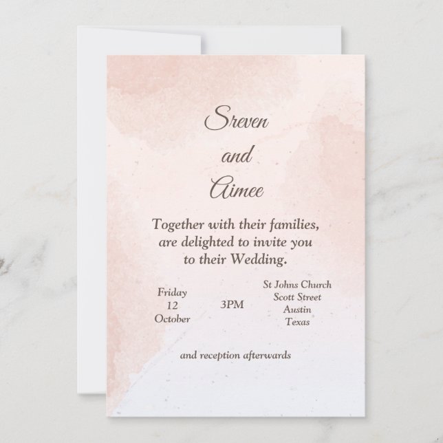 Minimalistisk bröllopsinbjudan, rosa marmorerad inbjudningar (Framsida)
