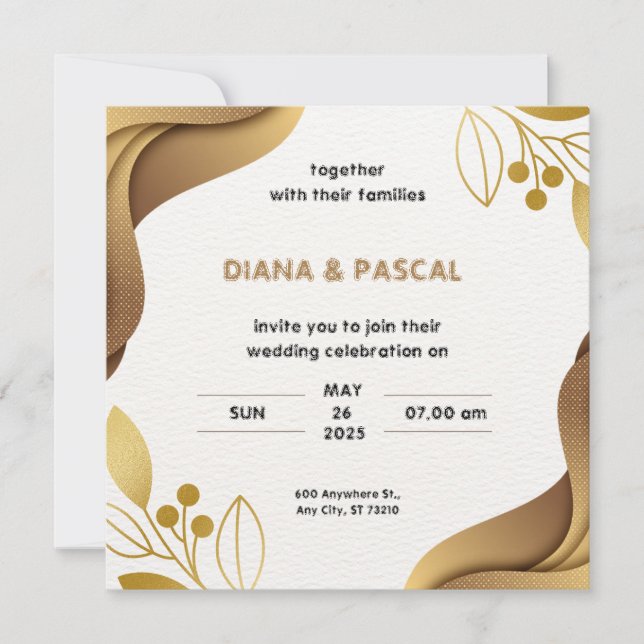 Minimalistisk bröllopsinbjudning för vit Guld-Eleg Inbjudningar (Framsida)