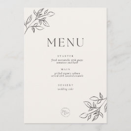 Minimalistisk Bröllopsmeny – Elegant Botanisk Beig Meny
