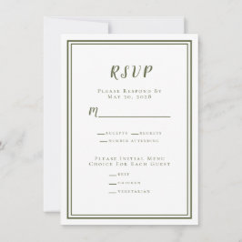 Minimalistisk bröllopsmeny Olivgrön Enkel RSVP