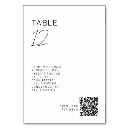 Minimalistisk Bröllopsplatskarta QR Modern Bordsnummer