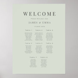Minimalistisk bröllopsställplan(8) Blekt salvia Poster