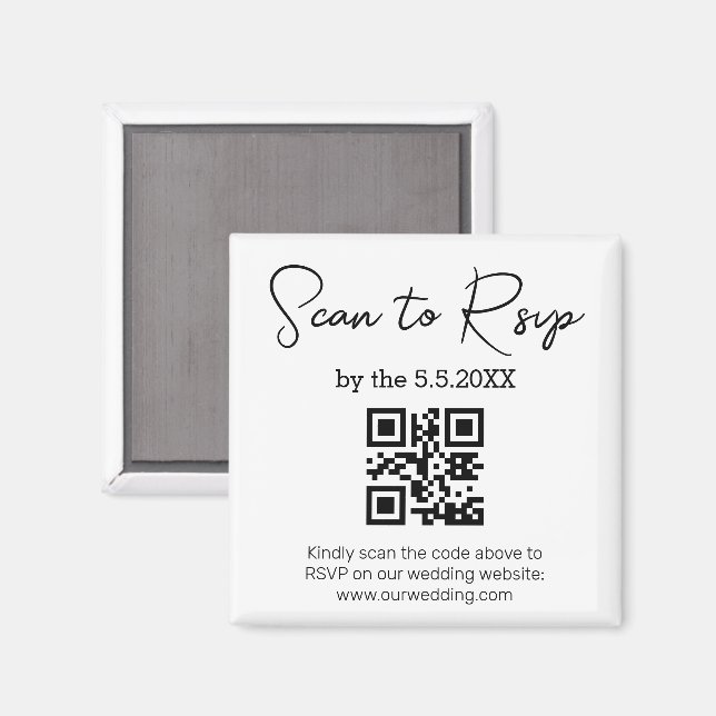 Minimalistisk bröllopswebbplats RSVP QR-kod Magnet (Front/Back)
