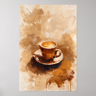 Minimalistisk Brown Coffee Kopp Oljemålning Poster