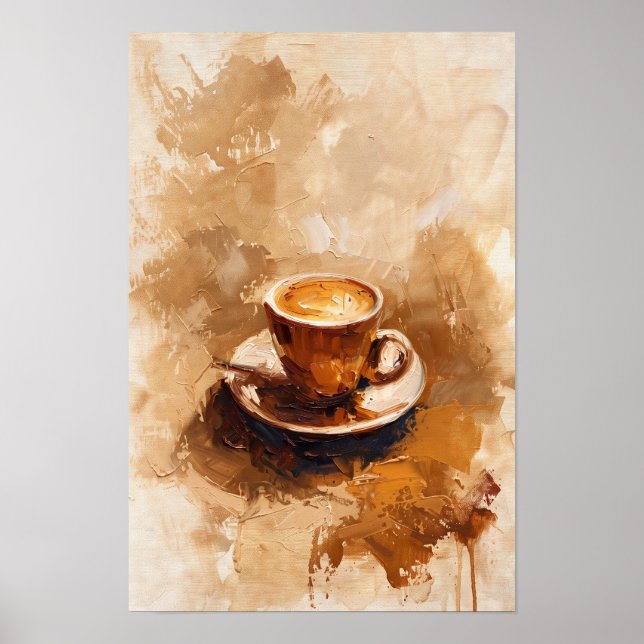 Minimalistisk Brown Coffee Kopp Oljemålning Poster (Framsidan)