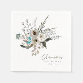 Minimalistisk brun blå botaniskt babyskor pappersservett