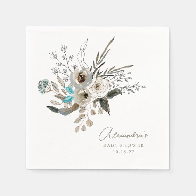 Minimalistisk brun blå botaniskt babyskor pappersservett (Framsidan)