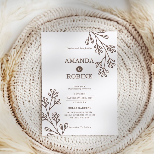 Minimalistisk Brun botaniskt bröllop-inbjudan Inbjudningar (Skapare uppladdad)